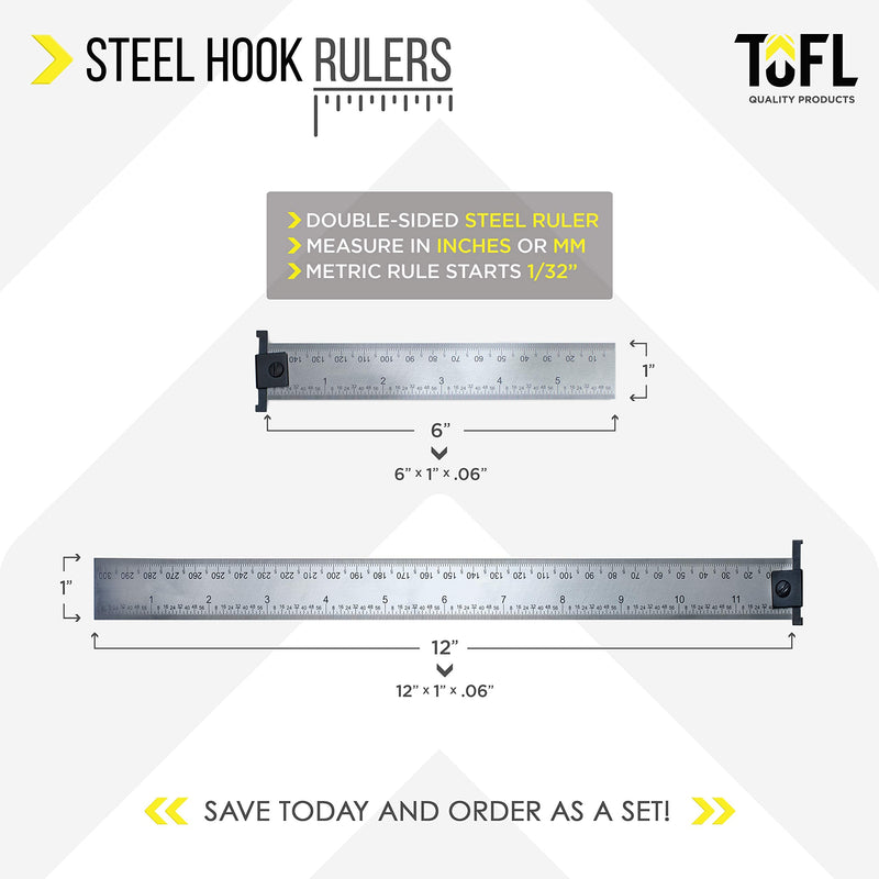 [Australia - AusPower] - TOFL 12 Inch Hooked Ruler Double Sided Standard and Metric Measurements 