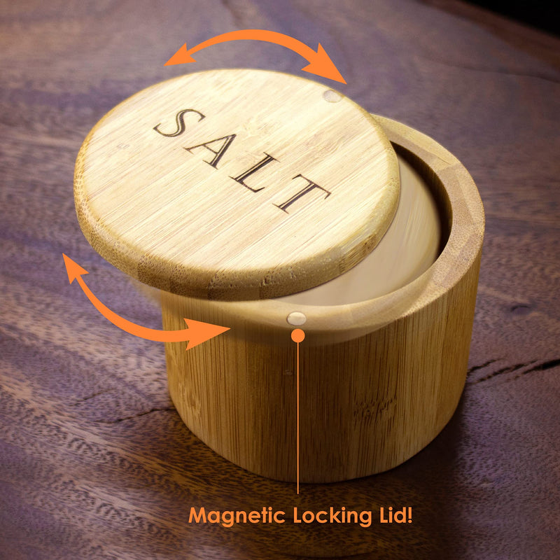 [Australia - AusPower] - Totally Bamboo Salt Cellar Bamboo Storage Box with Magnetic Swivel Lid, 6 Ounce Capacity, "Salt" Engraved on Lid 