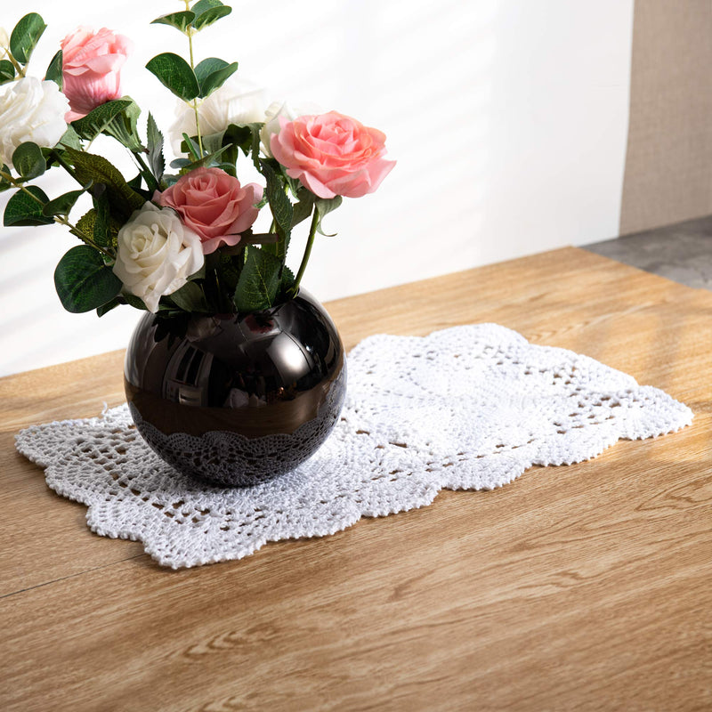 [Australia - AusPower] - Eiyye 2-Pieces Handmade Cotton Crochet Doilies Lace Table Placemats 10.6x16.9 Inch Rectangle (White) White 