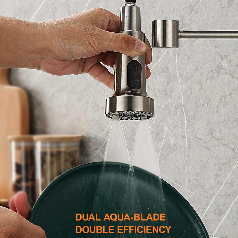 [Australia - AusPower] - Pull Down Spray Head Replacement - for Kitchen Faucet Sprayer Head with 11 Adapters, 3 Function Pull Out Faucet Spray Nozzle, Brushed Nickel 
