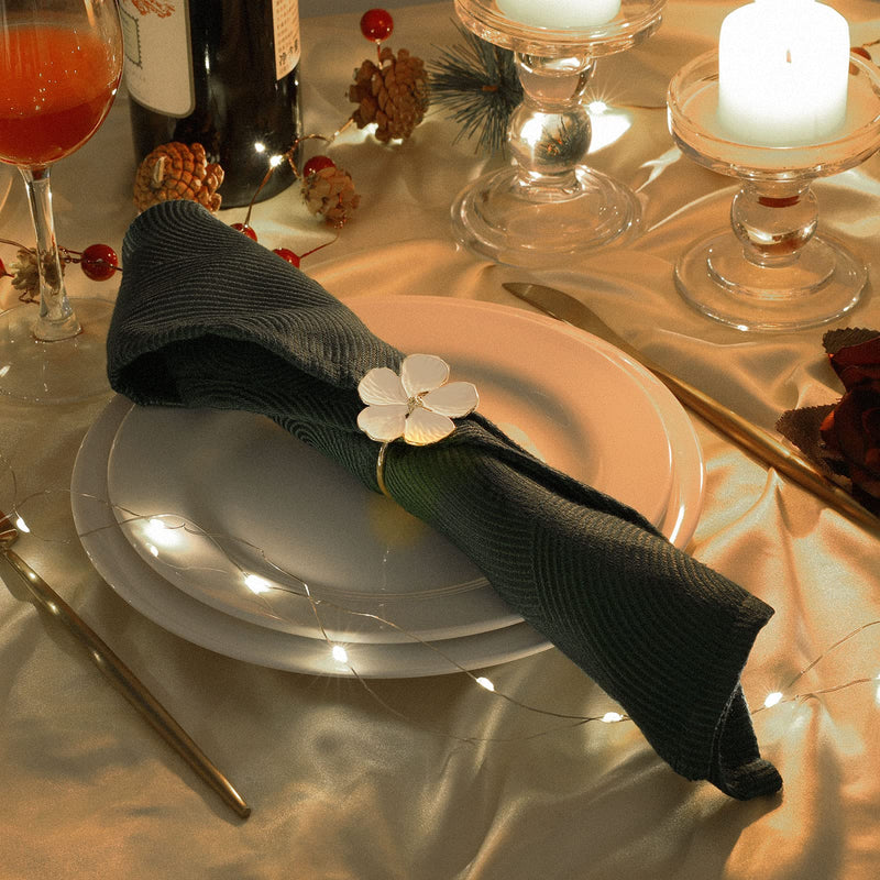 [Australia - AusPower] - Lewondr Napkin Rings, Set of 6 Flowers Napkin Ring Holders Dinner Tables Rings Elegant Ornament Table Setting Decoration for Wedding, Christmas, Thanksgiving, Holiday, Party, White 