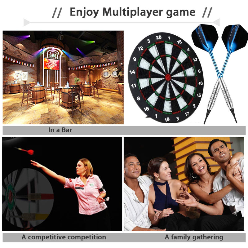 [Australia - AusPower] - sanfeng Darts Plastic Tip Set - 18g Soft Tip Darts - Nickel Plated Silver Dart Barrel 16 Grams + 50 Anti-Loose O-Rings + 6 Shaft (Aluminum/Nylon 45mm) + 6 Flights + Extra 50 Soft Tips Electronic Dart Blue-DARTB 