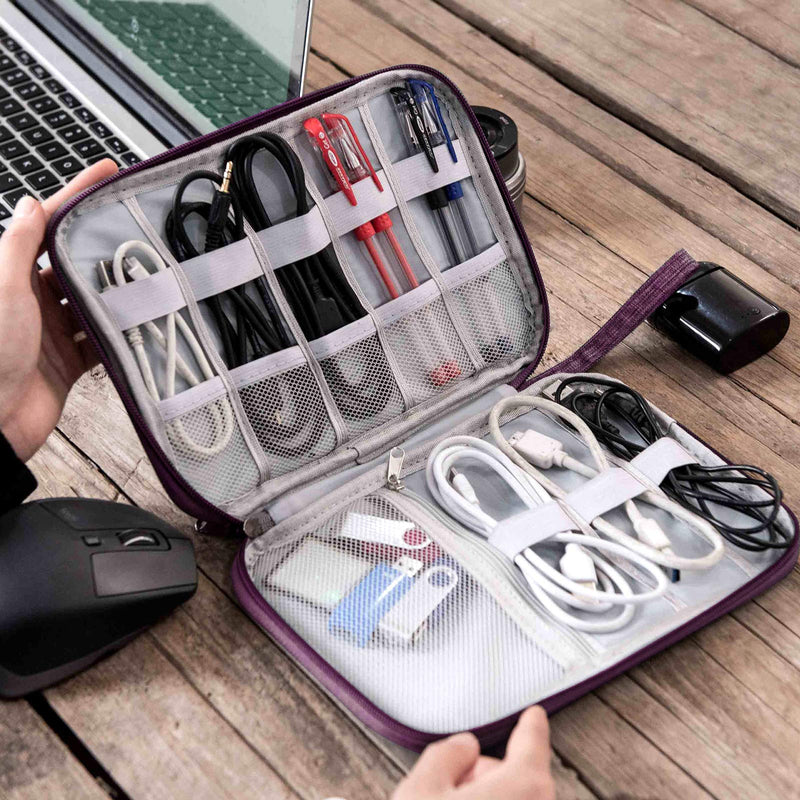 [Australia - AusPower] - CILLA Travel Electronic Organizer Bag Cable Organizer Case Portable digital Storage Bag for Electronic Accessories USB Cables, Power Bank, SD Card medium Purple 