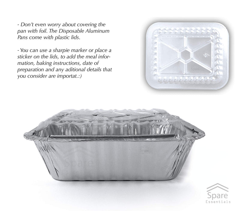 [Australia - AusPower] - 55 Pack - SMALL 1LB, Aluminum Pans With Lids / To Go Containers / Disposable Foil Pans / Take Out Containers / Foil Pan / Aluminum Foil Food Containers from Spare Essentials Size 5.5’’x4.5’’x1.9’’ 