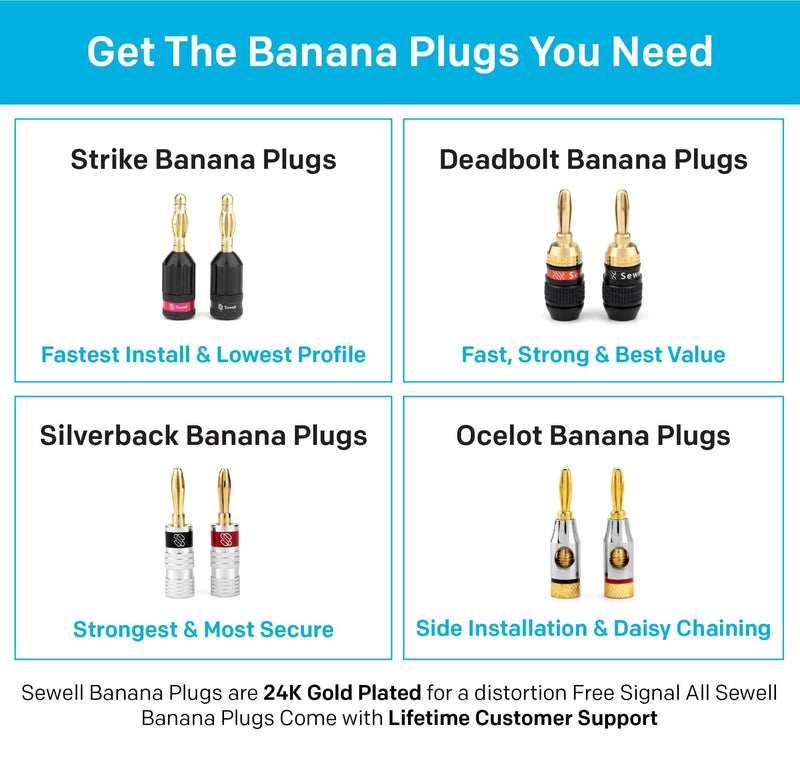 [Australia - AusPower] - Deadbolt Banana Plugs 5-Pairs by Sewell, Gold Plated Speaker Plugs, Quick Connect 5 Pairs Deadbolt Banana Plugs 