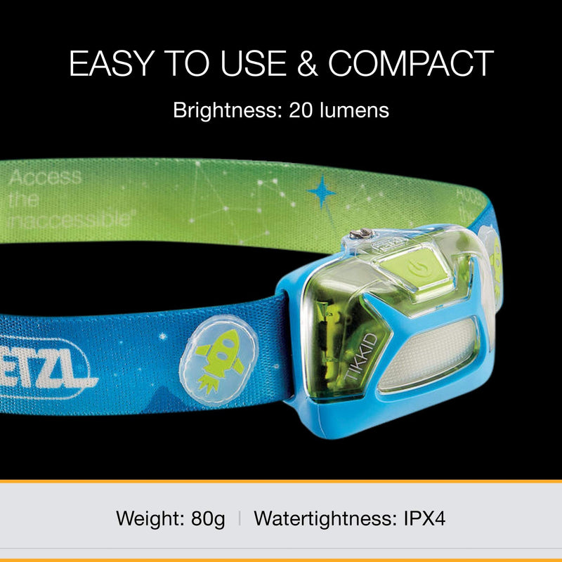 [Australia - AusPower] - Petzl - TIKKID, 20 Lumens, Outdoor and Indoor Compact Headlamp for Reading and Play, Kids 3 Years and Older Blue 