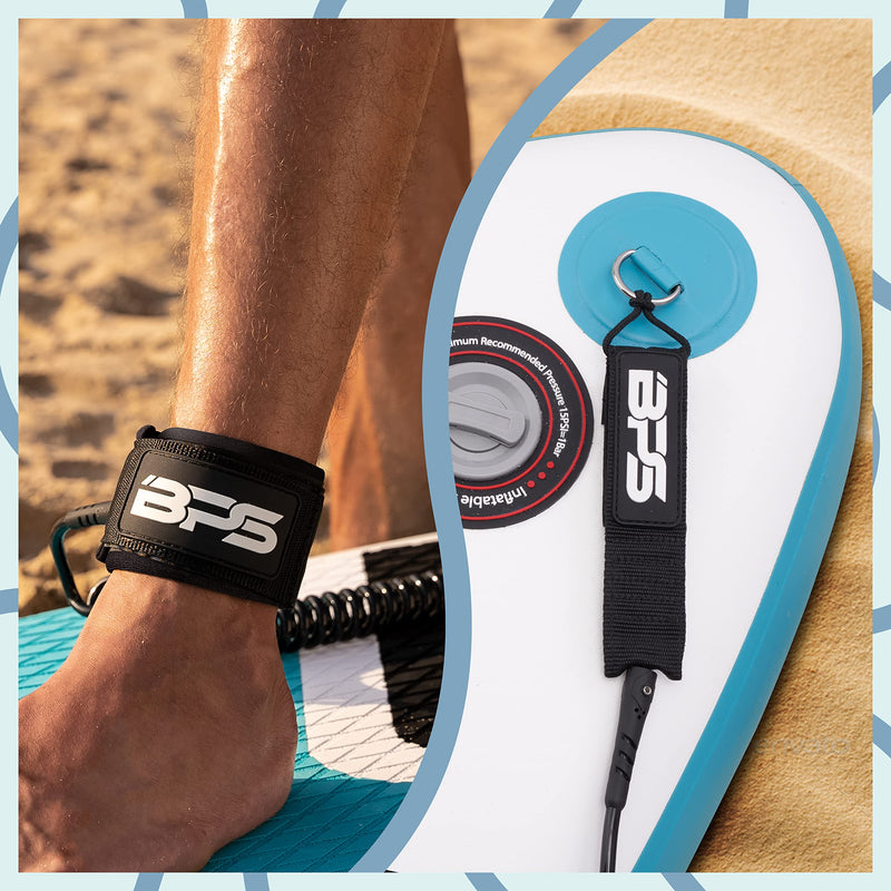 [Australia - AusPower] - BPS 'Storm' Premium Surf SUP Leash 10 Foot Coiled Leash – Choose Color and Bundle Black SUP Leash with Waterproof Waist Bag 