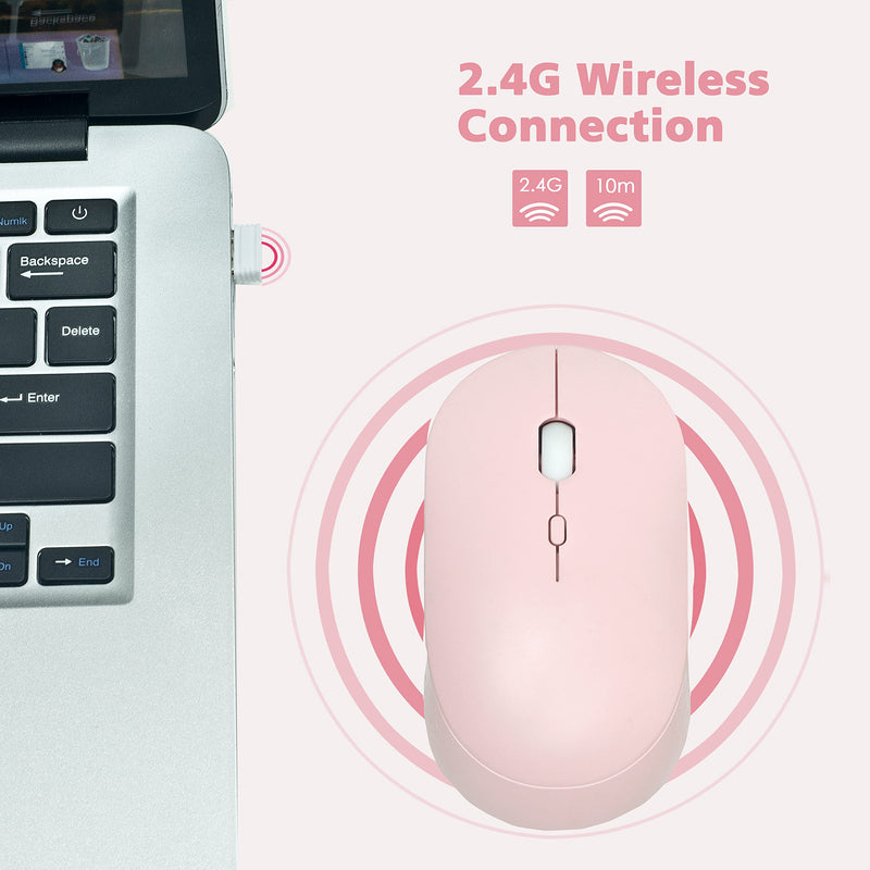 [Australia - AusPower] - YUMQUA Wireless Mouse for Laptop, Slim 2.4G Optical Silent Computer Mouse with USB Receiver, 3 Levels DPI Cordless Mice for Chromebook PC Windows MacBook -Pink Pink 