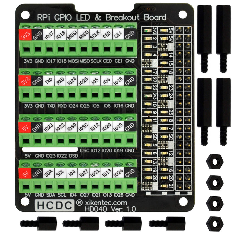 [Australia - AusPower] - HCDC RPi GPIO Status LED & Terminal Block Breakout Board HAT for Raspberry Pi A+ 3A+ B+ 2B 3B 3B+ 4B 