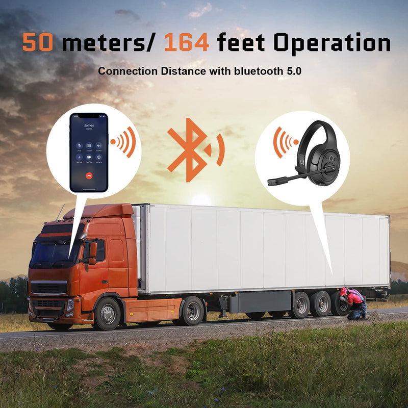 [Australia - AusPower] - EKSA Noise Canceling Trucker Bluetooth Headset with Microphone Wireless Over Ear Headphones, 99ft Long Wireless Range, Up to 30 Hours of Talk Time, All-Day Comfort Trucker Headset with Mute Button 
