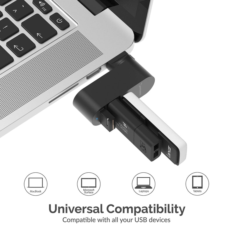 [Australia - AusPower] - SABRENT Premium 3-Port Aluminum Mini USB 3.0 Hub [90°/180° Degree Rotatable] (HB-R3MB) Black 