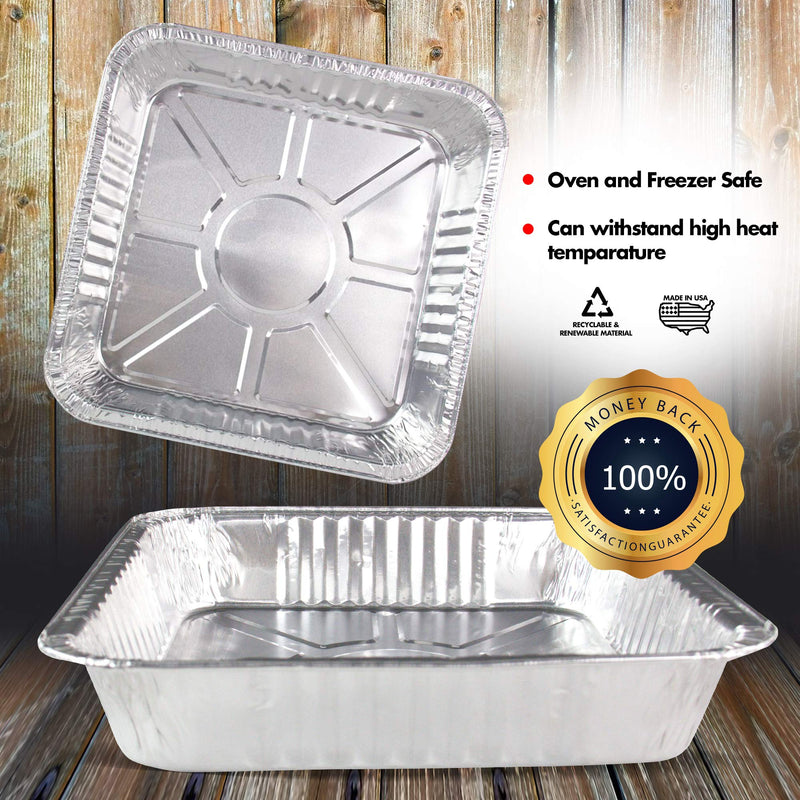 [Australia - AusPower] - [33 Pack] Square Foil Pans 8 inch - Aluminum Cake Pan/Baking Pans for Reheating, Roasting, Grilling and Broiling, Disposable Food Container, Catering Trays, Freezer and Oven Safe 33 8 inches 