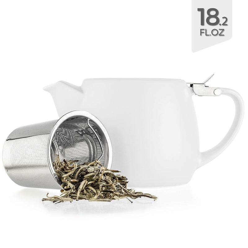 [Australia - AusPower] - Tealyra - Pluto Porcelain Small Teapot White - 18.2-ounce (1-2 cups) - Matte Finish - Stainless Steel Lid and Extra-Fine Infuser To Brew Loose Leaf Tea - 540ml 