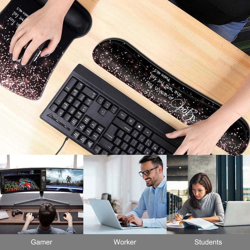 [Australia - AusPower] - Keyboard Wrist Rest Pad and Ergonomic Mouse Pad Wrist Support Set Psalm 46:5 God is Within Her,She Will Not Fall Rose Gold Black for Gaming,Office,Comfortable and Pain Relief with Coaster Set Fd-wristrest-2-12 