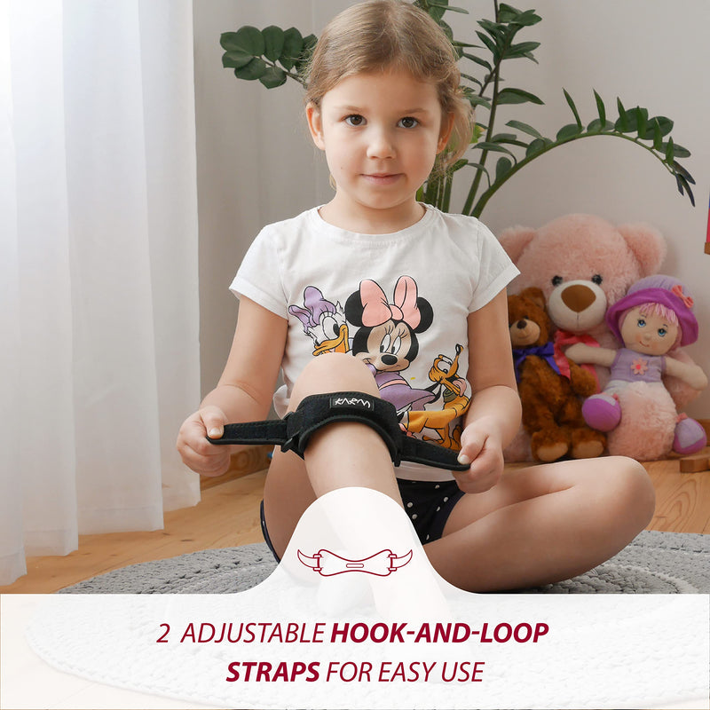 [Australia - AusPower] - KARM Osgood Schlatter Kids Patella Knee Strap - Set of Knee Strap for Kids and 3 Adjustable Straps for Sports, Knee Pain & MCL. Kids Knee Band for Boys and Girls (One Size; Black) One Size 