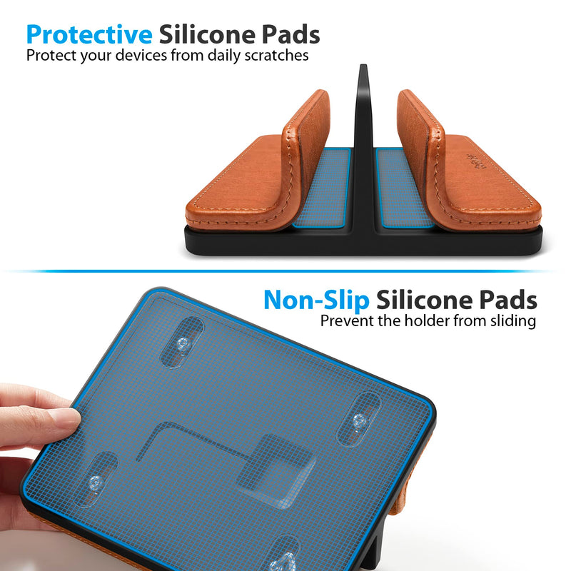 [Australia - AusPower] - CoStySee Leather Dual-Slot Vertical Laptop Stand,Adjustable Laptop Holder Vertical (18-26mm/0.7-1 in) for All MacBook/Chromebook/Surface/Dell/iPad (Brown) Brown 