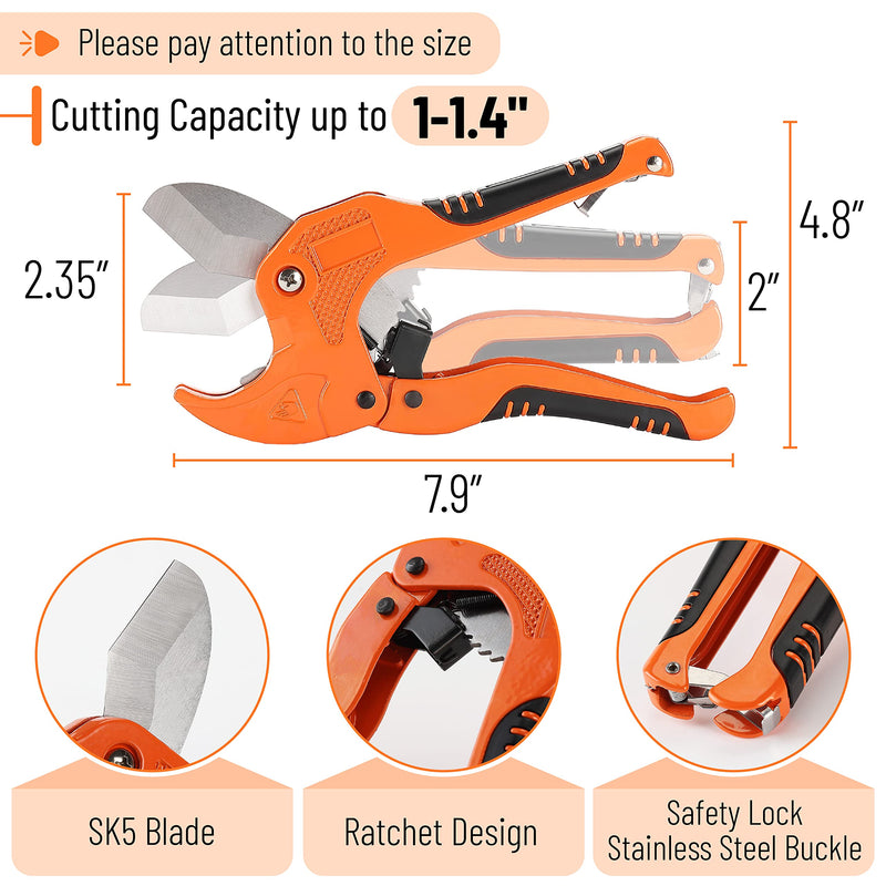 [Australia - AusPower] - Bates- PVC Pipe Cutter, Cuts up to 1-1/4", Ratcheting PVC Pipe Cutter Tool, Pipe Cutters PVC, PVC Pipe Shears, PVC Cutter, Plastic Pipe Cutter, PEX Pipe Cutter, PVC Cutter Tool, PVC Ratchet Cutter 