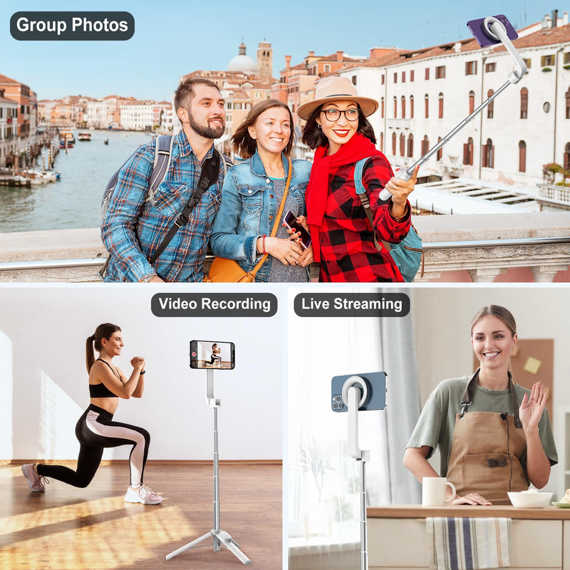 [Australia - AusPower] - FANTCOO Magnetic Selfie Stick, 44inch Extendable Cell Phone Tripod Stand with Remote for Vlogging, Portable Phone Tripod for iPhone 14 13 12 11 Series & All Smartphones (White) White 