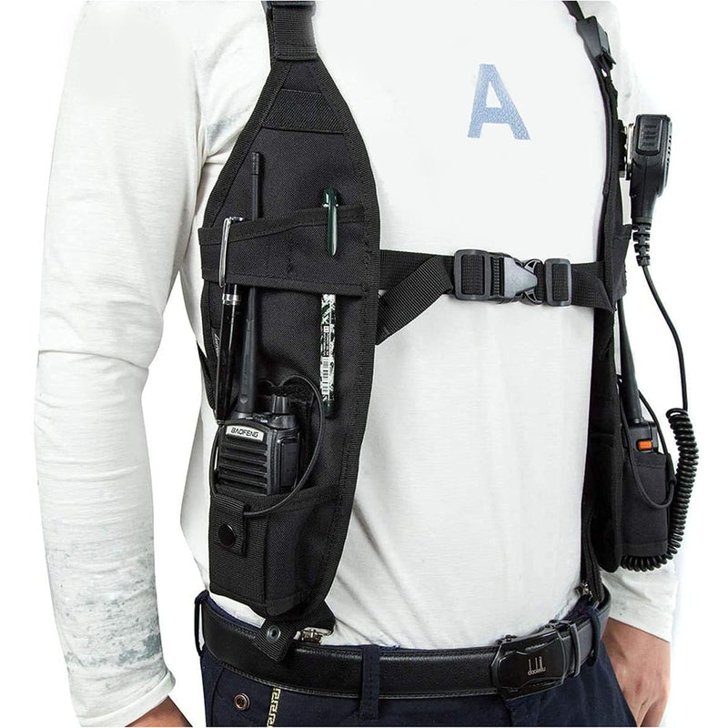 [Australia - AusPower] - Radio Holster, Radio Chest Harness, Portable Radio Chest Carry Case, Front Pouch Two Way Walkie Talkie Vest for Men Women, Multi-Function Double Waist Radio Chest Bag, Camping Tactical Chest Bag 