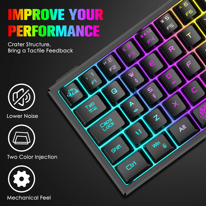 [Australia - AusPower] - ZIYOU LANG K61 60% Gaming Keyboard Mini Portable with Rainbow RGB Backlit Ergonomic 62Key Layout 19Key Anti-ghosting Mechanical Feel Waterproof USB Wired for PC Mac Windows Gamer Laptop Typists(Black) Black 