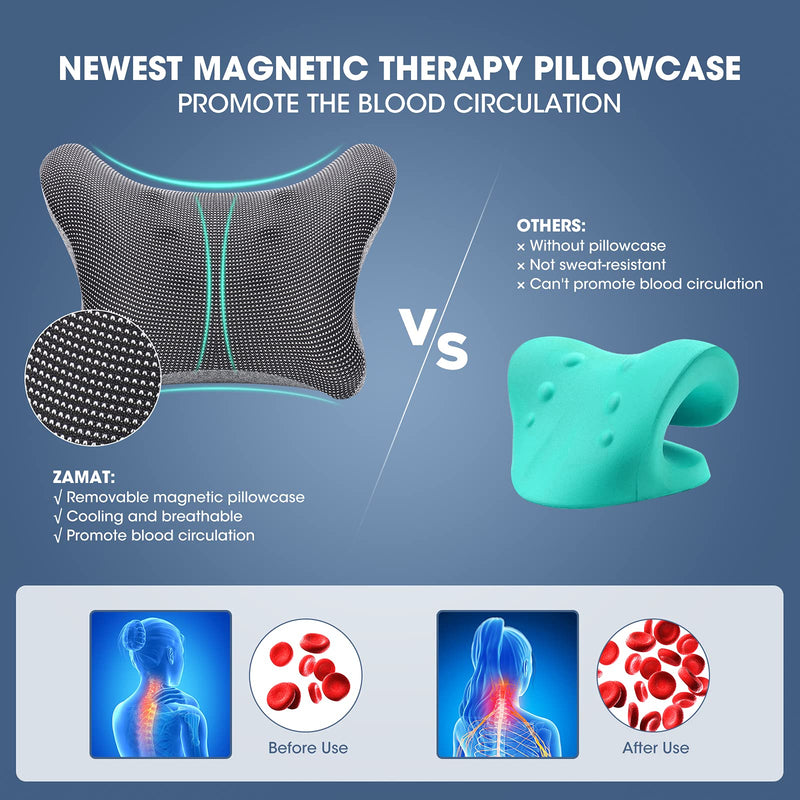 [Australia - AusPower] - ZAMAT Neck and Shoulder Relaxer with Magnetic Therapy Pillowcase, Neck Stretcher Chiropractic Pillows for Pain Relief, Cervical Traction Device for Relieve TMJ Headache Muscle Tension Spine Alignment Grey 