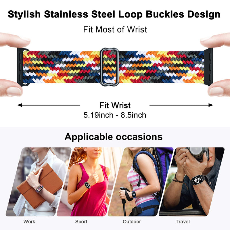 [Australia - AusPower] - Braided Solo Loop Band Compatible with Apple Watch Bands 45mm 44mm 42mm 41mm 40mm 38mm, Adjustable Stretchy Elastic Wristband Compatible with iWatch Series 7/6/5/4/3/2/1/SE Rainbow Patents Pending 42mm/44mm/45mm 