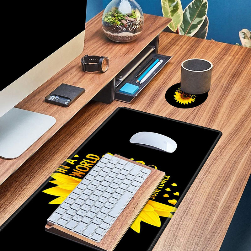 [Australia - AusPower] - Desk Pad Mat Large Mouse Pad XL Extended Mousepad Gaming with Sunflower Black 31.5" 11.8" Huge Mouse Pads for Computer Laptop Home Office + Cup Coaster and Cute Stickers 