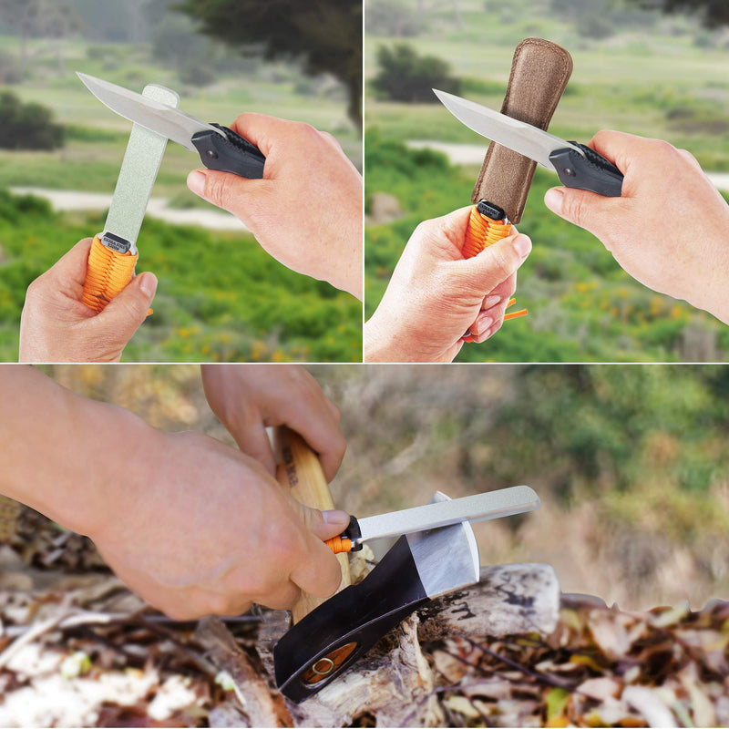 [Australia - AusPower] - SHARPAL 181N Dual-Grit Diamond Sharpening Stone File with Leather Strop, Tool Sharpener for Sharpening Knife, Axe, Hatchet, Lawn Mower Blade, Garden Shears, Chisels, Spade, Drills and All Blade Edge 