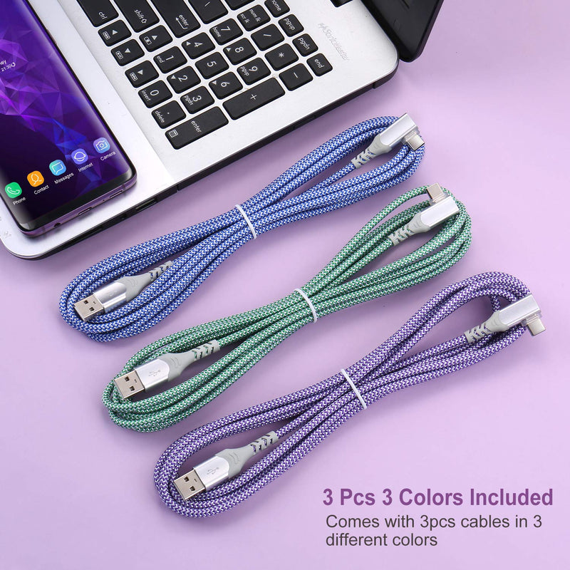 [Australia - AusPower] - Pofesun 3 Pack 10ft USB C Cable Right Angle 90 Degree USB A to Type C Fast Charger Compatible for Samsung Galaxy S20 S10 S9 S8 Plus Note 9 8,LG G8 G7 V40 V20, Moto G7-Blue,Green,Purple Blue,Green,Purple 