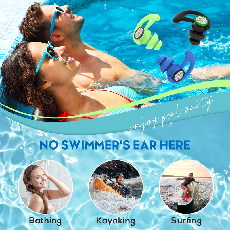 [Australia - AusPower] - 2 Pairs Ear Plugs for Swimming Adults, Hearprotek Reusable Custom-fit Swim Water Ear Plugs Men Women for Swimmers Shower Pool Bath Surfing Kayaking Canoeing(Black) 