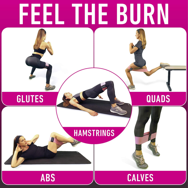 [Australia - AusPower] - Vergali Fabric Booty Bands for Women Butt and Legs. Set of 4 Non Slip Cloth Resistance Working Out Band for Glute, Thigh, Squat with Workout Resistant Fitness Training Guide to Exercise at Home or Gym 