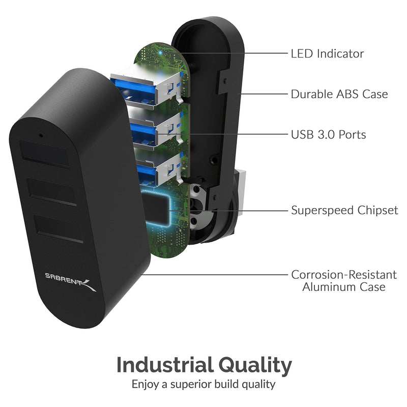 [Australia - AusPower] - SABRENT Premium 3-Port Aluminum Mini USB 3.0 Hub [90°/180° Degree Rotatable] (HB-R3MB) Black 