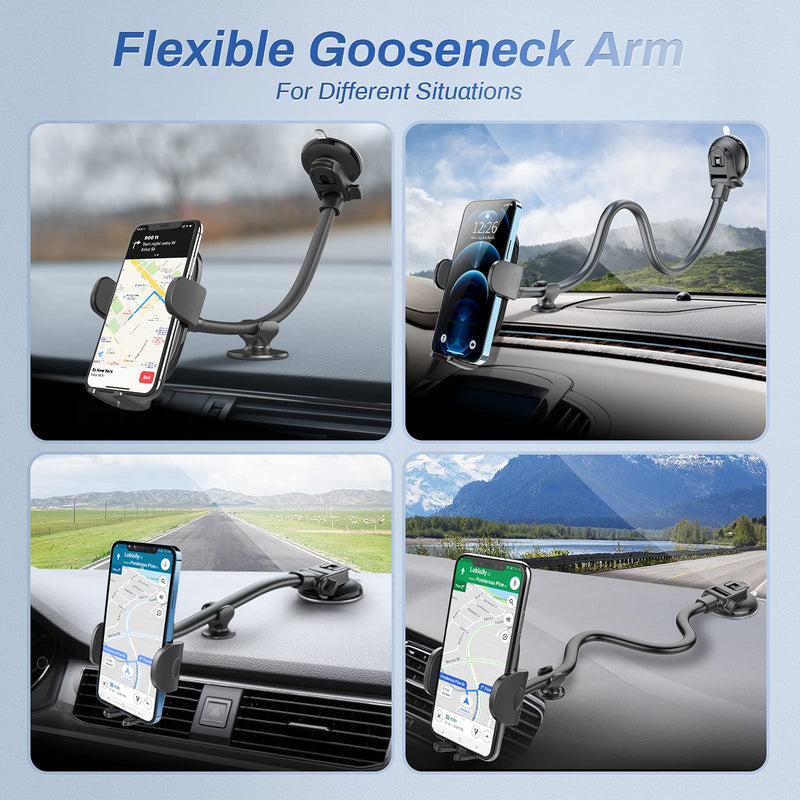 [Australia - AusPower] - OQTIQ Phone Mount for Truck Car, Strong Suction Cup Phone Holder for Windshield Dashboard, 13-Inch Gooseneck Long Arm Sturdy Phone Mount with One Hand Operation, Compatible with All Phones 