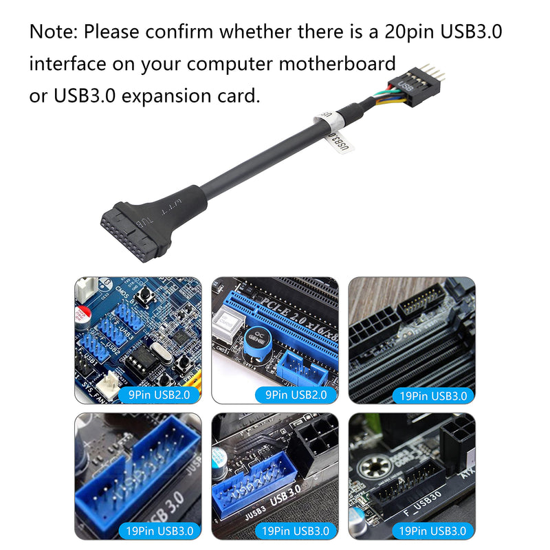 [Australia - AusPower] - GELRHONR 2 PCS 19 Pin USB 3.0 Female to 9 Pin USB 2.0 Male Motherboard Cable Adapter-5.9inch (Black-19 Pin Female to 9 Pin Male) Black-19 Pin Female to 9 Pin Male 