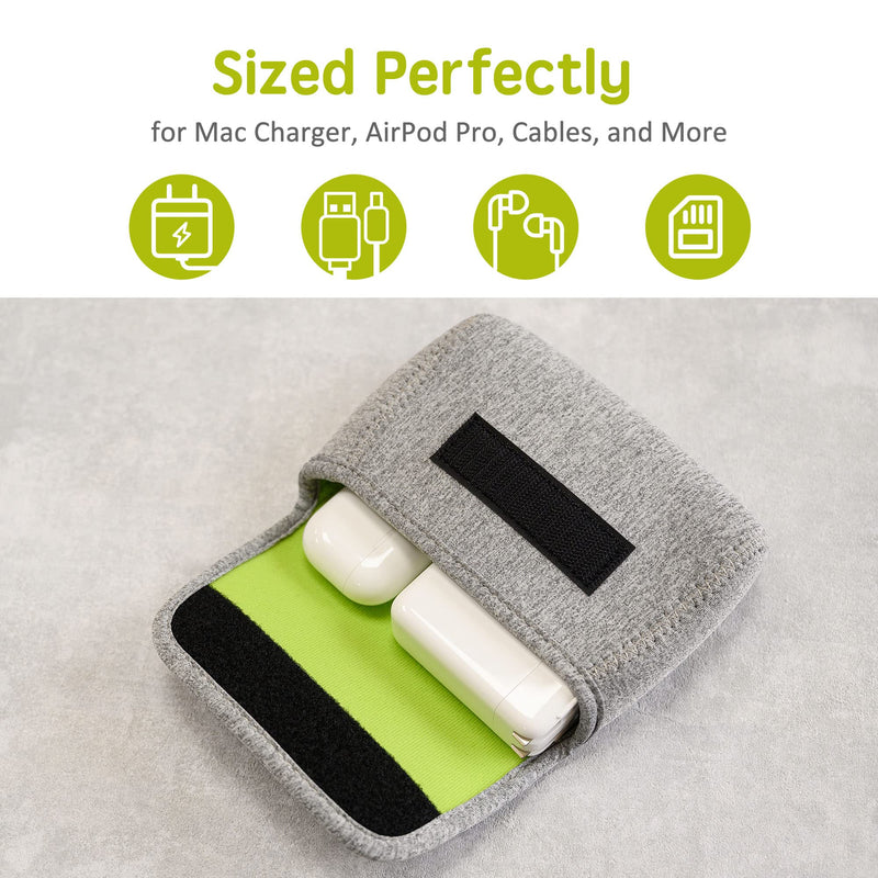 [Australia - AusPower] - QUESTON Storage Pouch Bag Cases for Accessories MacBook Laptop Power Adapter, Wireless Mouse, iPhone Chargers, Cellphone, Power Bank, Cord, Travel Cable Electronic Organizer Small Light gray/green 