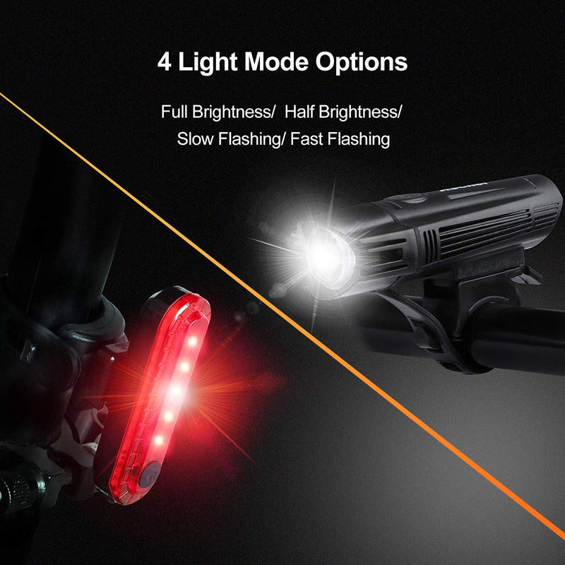[Australia - AusPower] - Ascher Ultra Bright USB Rechargeable Bike Light Set, Powerful Bicycle Front Headlight and Back Taillight, 4 Light Modes, Easy to Install for Men Women Kids Road Mountain Cycling 