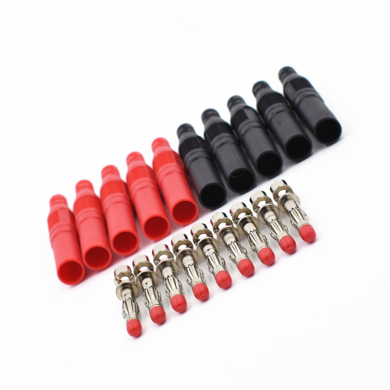 [Australia - AusPower] - 10Pcs Insulated Safety Straight Seal Protection Shrouded 4mm Banana Plugs Solder DIY Banana Plug Connectors for Multimeter Test Leads Ends Probes Adapters 10Pcs Red+Black 
