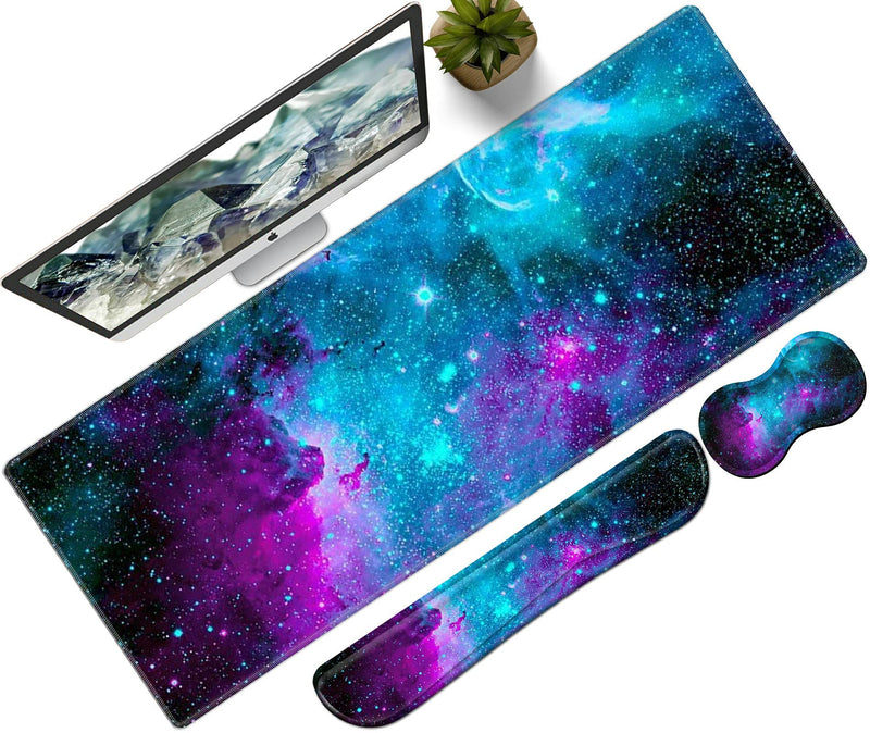 [Australia - AusPower] - Pretty Mouse Pad and Gel Wrist Rest Set, Extended Desk Mat (31.5" x 11.8") with Memory Foam Ergonomic Keyboard Pad, Large Gaming Mouse Pad Non-Slip Easy Typing for Home Office, Milky Way Galaxy Stars XL-31.5"x11.8"x0.12" 