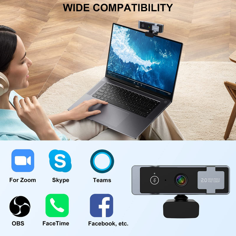 [Australia - AusPower] - Paobas 1080P Webcam with Microphone, C920 Web Camera, Webcam with Privacy Cover, 90°View Computer Camera, Plug&Play USB Webcam for Calls/Conference, Zoom/Skype/YouTube, Laptop/Desktop 