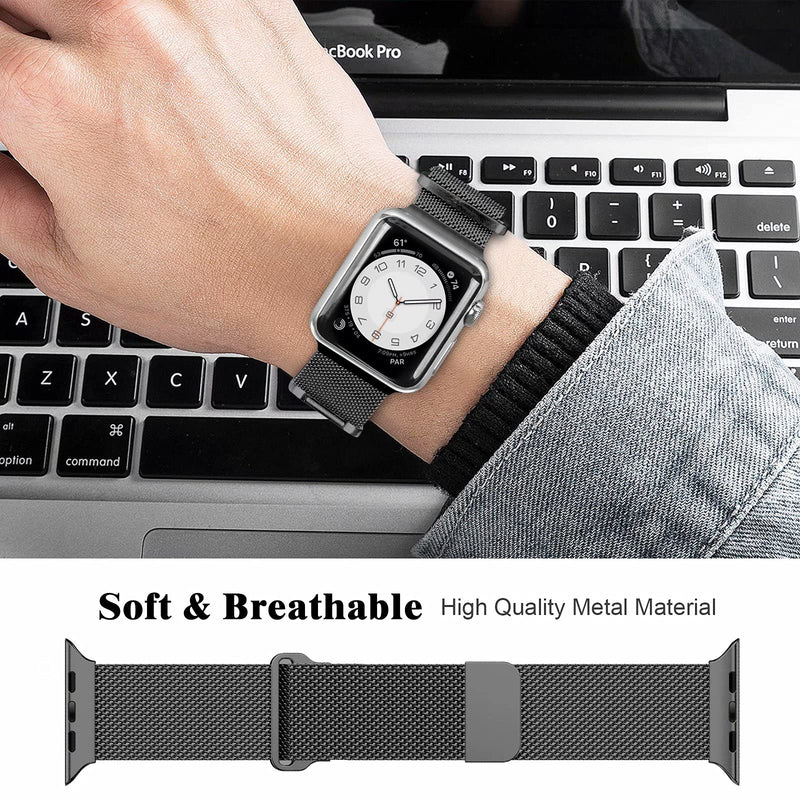 [Australia - AusPower] - JuQBanke Metal Magnetic Bands Compatible for Apple Watch Band 44mm with Case, Stainless Steel Milanese Mesh Loop Replacement Strap Compatible with iWatch Series SE 6/5/4/3/2/1 for Women Men,Black Black 44 mm 