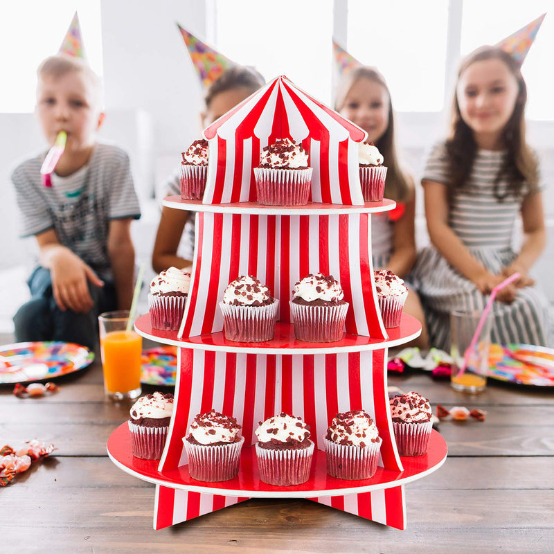 [Australia - AusPower] - 3 Tier Cupcake Foam Stand with Circus Carnival Tent Design for Desserts, Birthdays, Decorations 