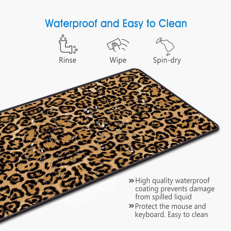 [Australia - AusPower] - Desk Pad Mat Gaming Mouse Pads with Coasters Set, Stitched Edges Design Mouse Pad XXL Large Mouse Pad for Laptop Computers Leopard Print Desk Writing Mat for Office & Home 31.5"x 11.8" 