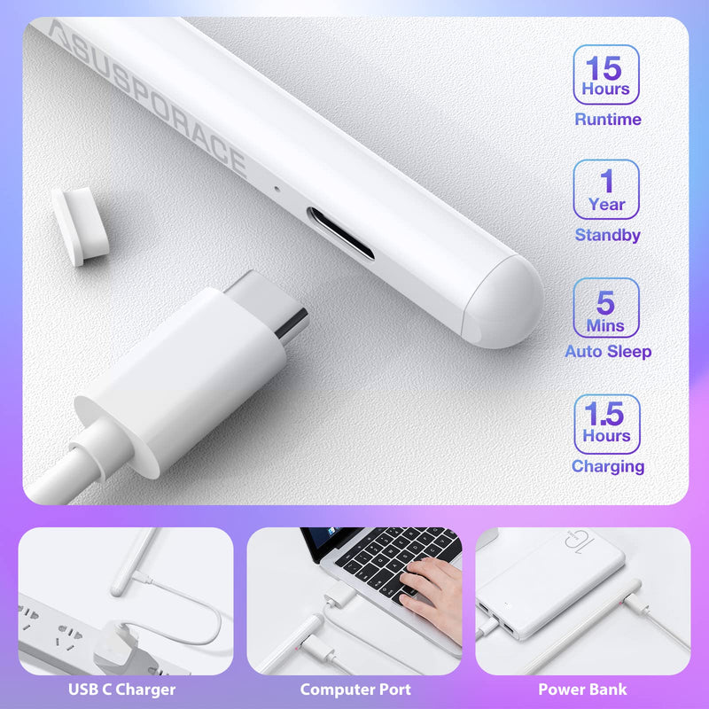 [Australia - AusPower] - Hard Silicone Nib Writing Stylus for iPad, Active iPad Pencil with Non-Slip, Soft and Silent Writing Feel, Palm Rejection Stylus for iPad Pro, iPad 9/8/7/6th, iPad Air 4th/3rd, iPad Mini 6/5th 