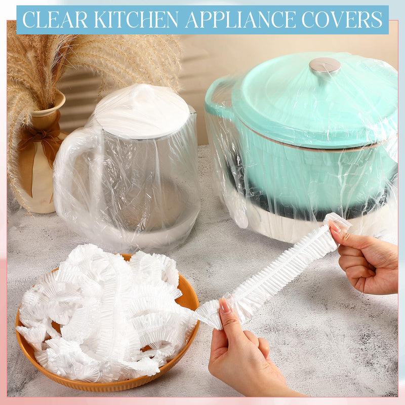 [Australia - AusPower] - Chivertion 100 Pcs Disposable Clear Kitchen Appliance Covers Furniture Dust Cover Dustproof with Elastic for Small Appliance, Toaster Oven, Pressure Cooker, Blender, Air Fryer, 5 Different Sizes 