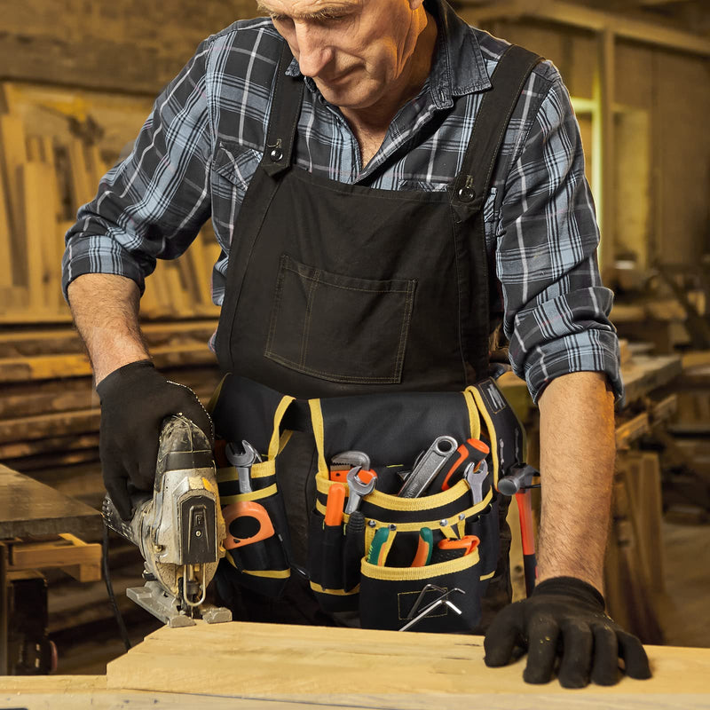 [Australia - AusPower] - Tool Belt, UUP 22 Pocket Tool Belts for Men Black and Yellow Heavy Duty Tool Pouch Bag, Detachable & Adjustable Tool Bags for Carpenter, Electrician, Woodworker, Construction, Father Day Gifts for Dad 