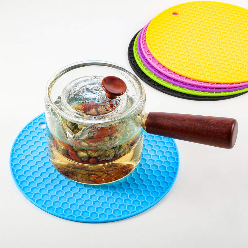 [Australia - AusPower] - Boao 6 Pieces Silicone Trivets Mat, Hot Pad Mat, Round Pot Holder, Spoon Rests and Jar Gripper Pads, 7 x 7 Inches 