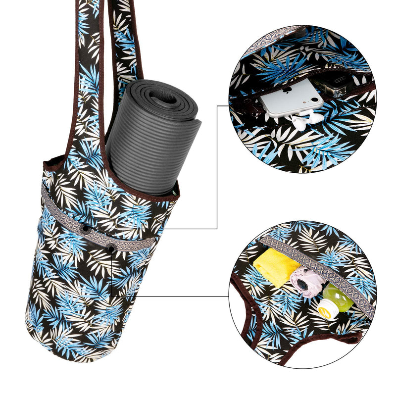 [Australia - AusPower] - SARHLIO Yoga Mat Bag with Large Size Open Pocket and Inside Zipper Pocket Yoga Mat Carrier Bag Fit Most Size Mats Yoga Bag for Women Men Easy Access Lightweight Comfortable Shoulder Strap Black Maple Leaf 