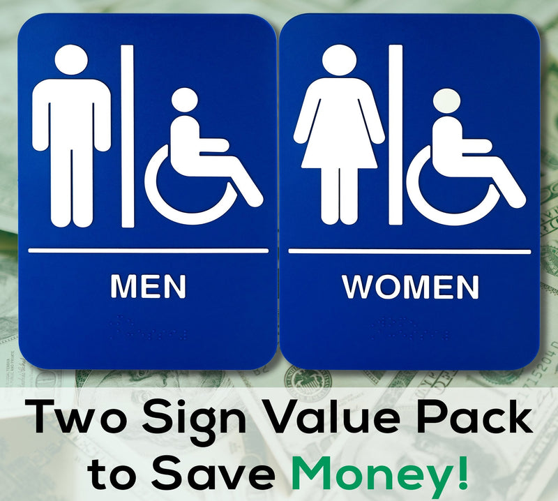 [Australia - AusPower] - ADA Mens and Womens Restroom Braille 9 in x 6 in Signs With Braille Lettering By Retail Genius. Durable Plastic Placards Display Bathroom Location and Gender. Self-Adhesive Backing For Easy Install 