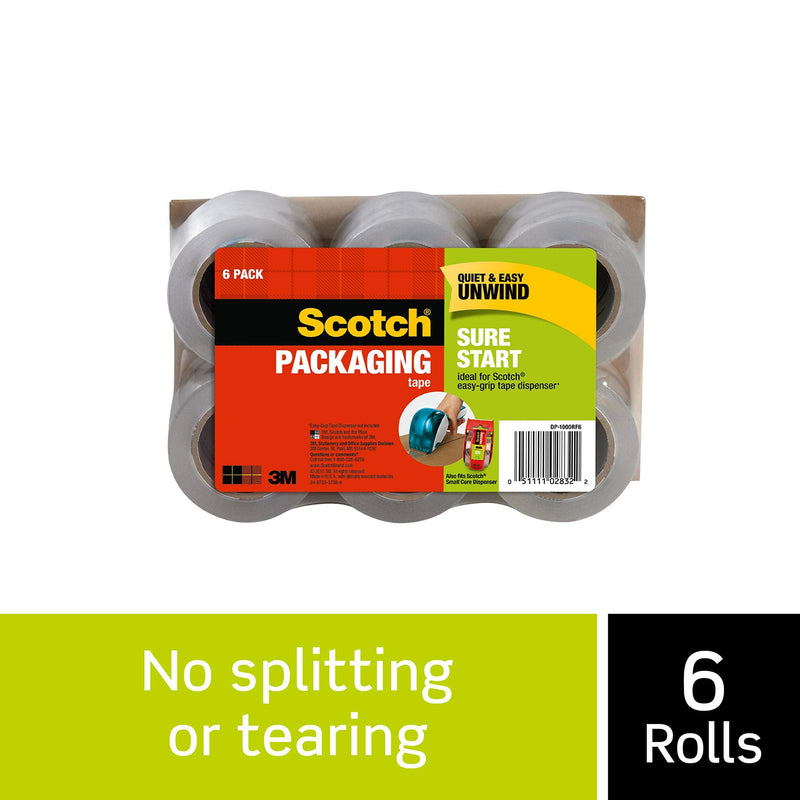 [Australia - AusPower] - Scotch Sure Start Shipping Packaging Tape, 1.88" x 25 yd, Designed for Packing, Shipping and Mailing, Quiet Unwind, No Splitting or Tearing, 1.5" Core, Clear, 6 Rolls (DP-1000RF6) 