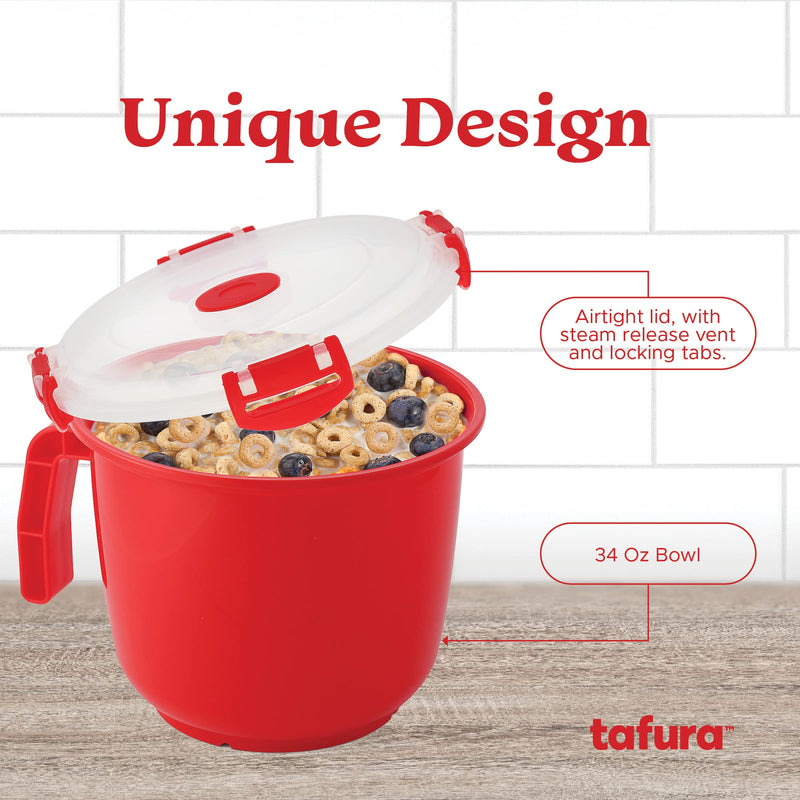 [Australia - AusPower] - Tafura Microwave Bowl with Lid [Pack of 2] | Microwavable Soup Bowl with Cover | Ramen Noodle Cup Microwave-safe | Oatmeal Container To-Go. Leakproof, 34 Ounce, BPA Free 